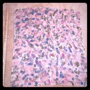 Pink blue purple hand painted silk scarf